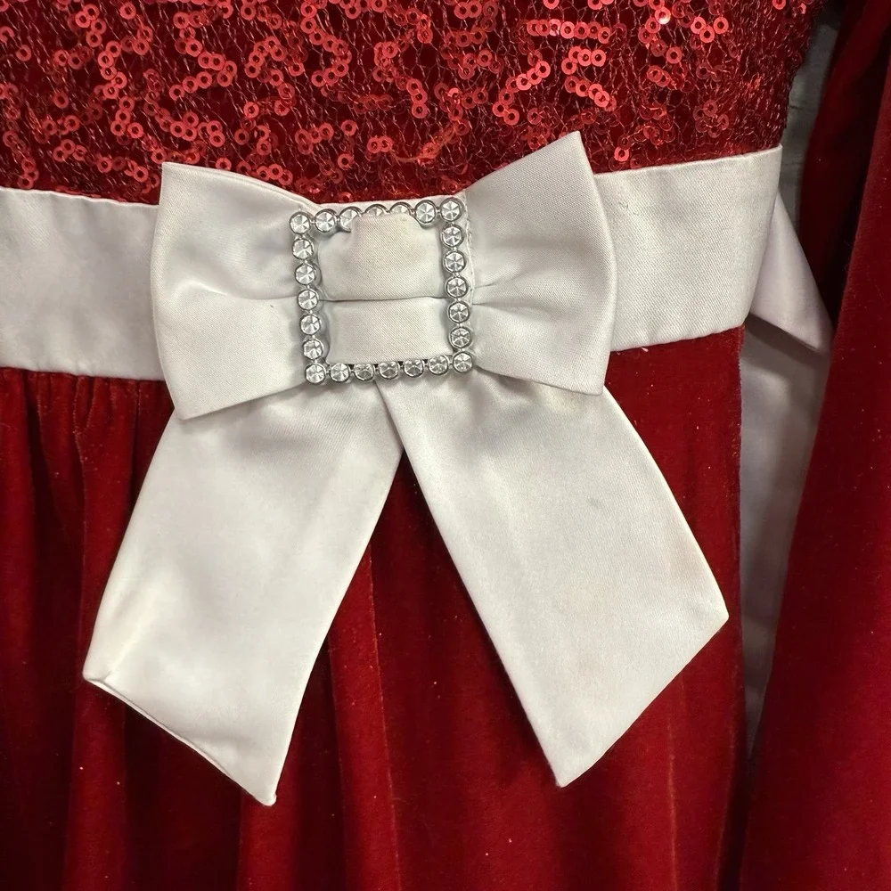 Bonnie Jean Girls Size 7 Christmas Dress Santa Claus Red Sequin White Fur Trim